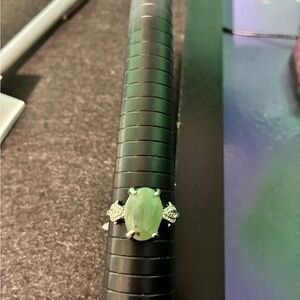 Elegant Green Aventurine Ring – Silver-Plated, Size 9